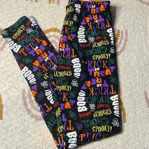 Halloween theme printed black leggings girls size L 14/16 like new!